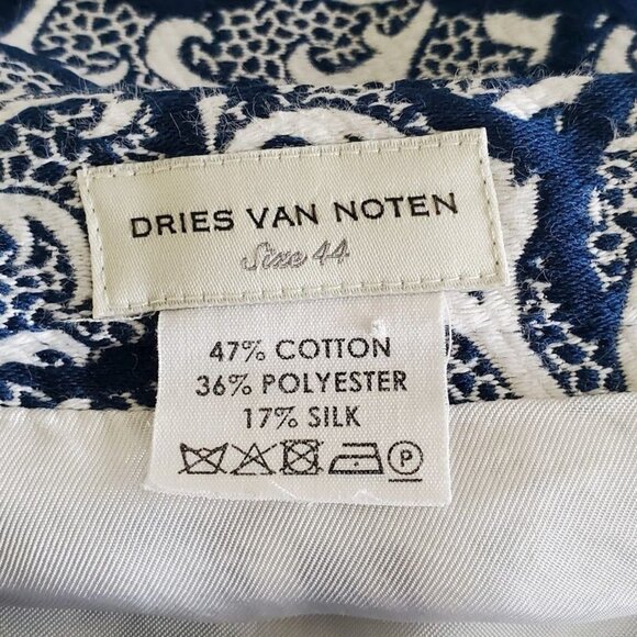 Dries Van Noten Skirt Size 44 Blue White Paisley Brocade Silk Blend Pencil - Picture 3 of 9